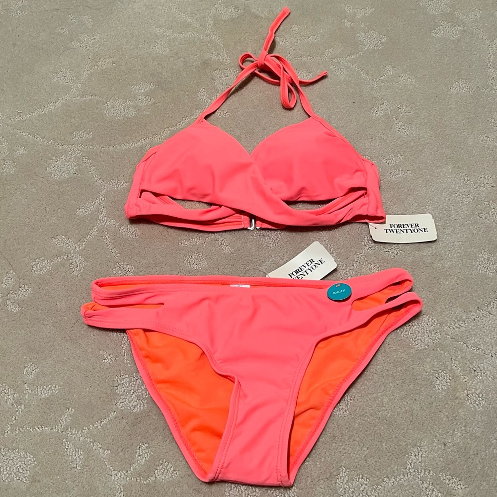 F21 Neón Orange and Pink Two-Piece Bikini